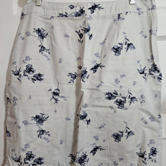 * JEANOLOGY Blue Floral Print Linen Skirt Ladies Size 18 - Picture 2 of 4